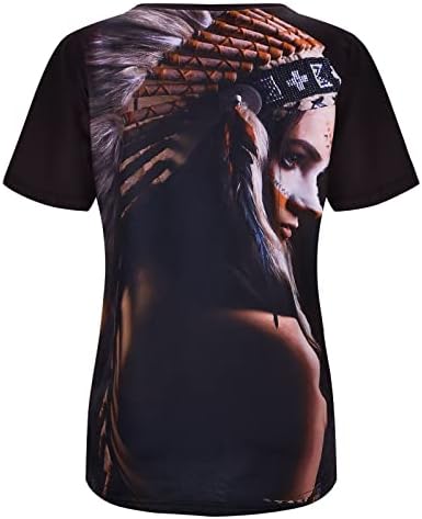 נשים V צוואר שרוול קצר חולצה עליונה הדפסת נוצה בסגנון שבטי קיץ מזדמן ללבוש חיצוני רופף טוניקה טוניקה