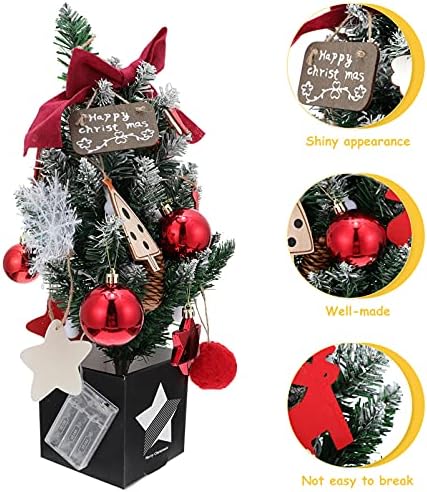 עץ חג המולד של Ultnice מיני עם קישוטים מדליקים עץ אורן קטן 45 סמ מיני כריסטמה עצי אורן