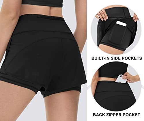 Ewedoos Womens Stlutic Shorts Shorts המריצים מכנסיים קצרים לנשים עם כיס רוכסן אחורי מהיר יבש 2