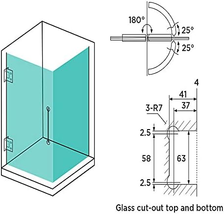 מהדק זכוכית פתוח של 90 מעלות 8-12 ממ נירוסטה רכוב על קיר ללא מסגרת זכוכית קבוע