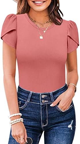 חולצה שרוול קצר של נשים צוואר עגול קיץ מקרית חולצות חולצות