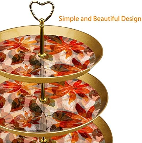 3 מעמד עוגות שכבה, פרחי אמנות של בוהו שיק ועלים מגדל תצוגת קינוח, מחזיק עוגות עגול מפלסטיק מגש לחתונה למסיבת