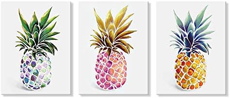 שבע אומנויות קיר צבעוניות אננס קיר אמנות קיר אמנות פירות פירות טרופיים תמונה 3 חלקים מופשטים דומם חיים ציור הוואי