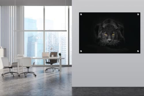 מסגרת זכוכית אקרילית קיר מודרני אמנות קיר פנטר - בעלי חיים בסדרה בשחור לבן פראי - עיצוב פנים NFT - אמנות