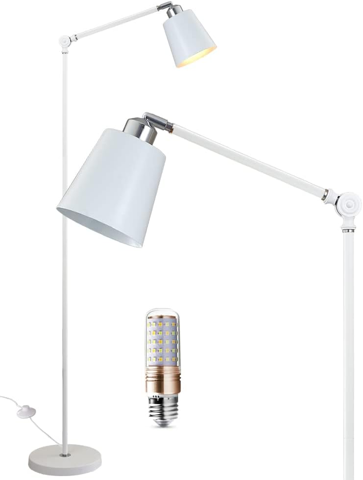 מנורת רצפה של Meaterli, מנורת רצפה תעשייתית עם נורת LED 12 וואט בשלושה צבעים, סיבוב 360 מעלות מנורה
