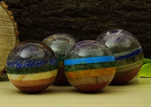 רייקיירה מולטיסטון שבעה כדורי צ'אקרה כדור אבן עם טבעת עמדת טבעת איזון איזון קריסטל רייקי ריפוי- בחר בגודל