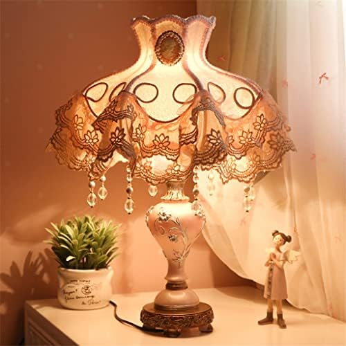 LLLY בסגנון אירופי סגנון ורוד תחרה מנורת מנורת שרף אורות לסלון נערת הנסיכה מנורת חדר שינה לידה תאורה ביתית