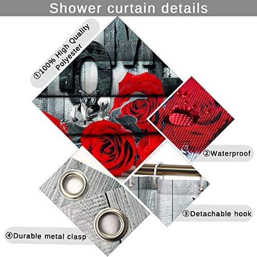 מערכות אמבטיה של יוקיום, 3 יח 'סטים וילון מקלחת אמבטיה אדומה עם שטיחים, כולל 71' 'x 71' 'וילון מקלחת