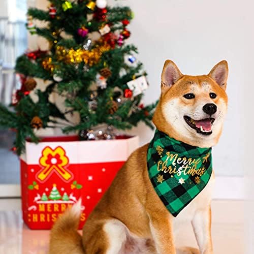 2 חבילה כלב בנדנה חג המולד קלאסי באפלו משובץ לחיות מחמד צעיף משולש ליקוק מטפחת החג שמח סנטה איש שלג הדפסת