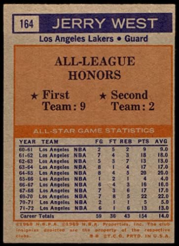 1972 Topps 164 NBA אולסטאר - הקבוצה הראשונה ג'רי ווסט לוס אנג'לס לייקרס VG Lakers WVU