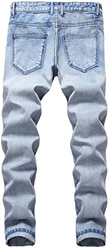 קרע במצוקה נהרס ג 'ינס לגברים ישר רגל רזה ג' ינס מכנסיים מקרית בציר היפ הופ ז ' אן עם חורים