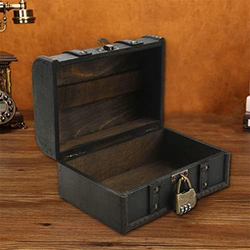 Genigw רטרו אוצר חזה וינטג 'קופסת אחסון מעץ מארגן בסגנון עתיק עבור סיסמת תיבת תלת -ארון
