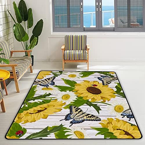 זוחל שטיח מקורה משחק מחצלת חמניות ופרפרים לסלון חדר שינה משתלת חינוכית חינוכית שטיחים שטיחים 80x58 אינץ
