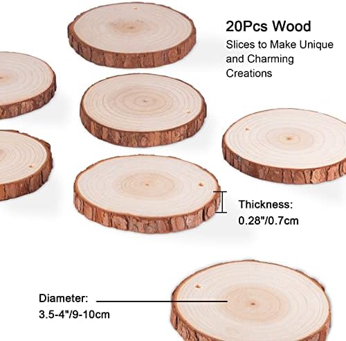 בסדר טבעי עץ פרוסות, 20 יחידות 3.5-4 אינץ גמור עץ עגול דיסקים עץ עיגולים עם מראש חור ו 33 רגליים