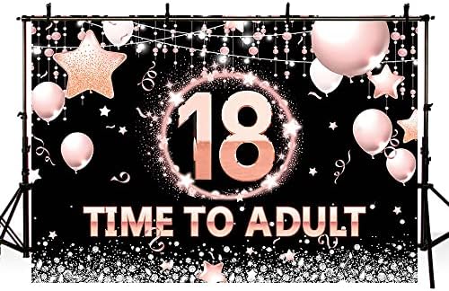 Aibiin 7x5ft זמן לתפאורה למבוגרים לילדה שמח יום הולדת 18 לחיים עד 18 בלון שחור ושושן זהב מבריק רקע רקע שמונה
