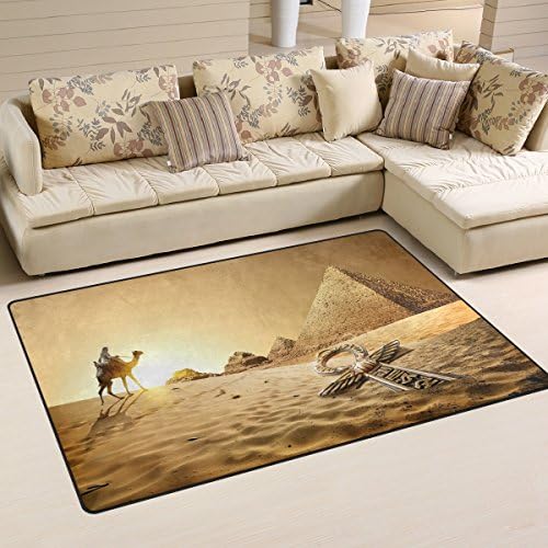 שטיח אזור מצרי שטיח 5'x3 ', גמלים ליד פירמידות שטיח רצפה אנך שולח לא החלקה למגורים בחדר מעונות חדר