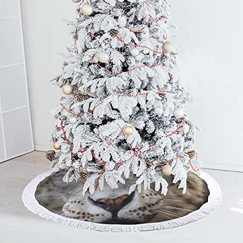 מחצלת חצאיות עץ חג המולד של נמר שלג עם קישוטים למסיבות חג לחוות ליל כל הקדושים 48 x48