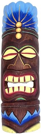 מסכות טיקי מעץ בעבודת יד בסגנון הוואי, עיצוב קיר, סט של 3 עיצובים שונים, 19.75 אינץ '