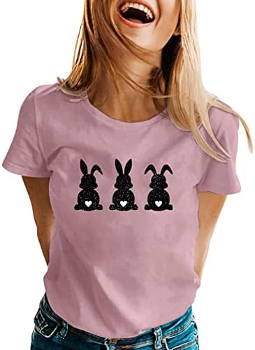 פסחא חולצות לנשים ביצים הדפסת קצר שרוול או צוואר טוניקות חולצות גמדים טי חולצות רופף בכושר רך קומפי