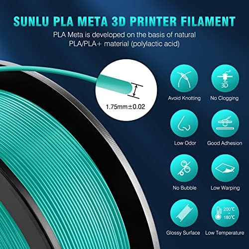 SUNLU 250G PLA נימה 1.75 ממ צרור ו- PLA META META 3D מדפסת נימה כחולה ， 0.25 קג סליל, 8 לחמניות, שחור+לבן+אפור+עץ