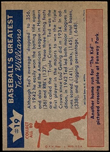 1959 Fleer 19 זוכה בכתר המשולש טד וויליאמס בוסטון רד סוקס אקס רד סוקס