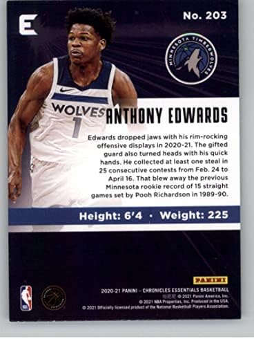 2020-21 Panini Chronicles 203 Anthony Edwards RC טירון מינסוטה טימברוולבס NBA כרטיס מסחר בכדורסל