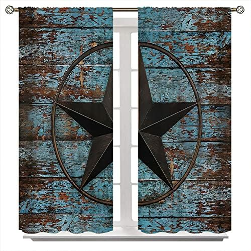 מערבי טקסס כוכב חלון האפלת וילון עבור בני בנות בני נוער, בציר חום כחול עלוב עץ כפרי חלון וילון, תרמית
