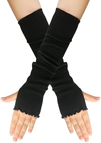 1 זוג שחור לוטוס עלה למתוח ללא אצבעות מרפק אורך חור אגודל זרוע חם חורף סתיו זרוע שרוול עבור נשים בנות