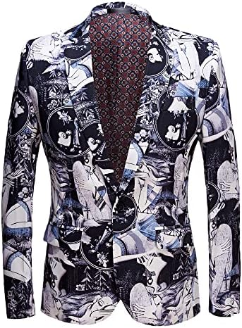 ז'קט חליפה מודפס לגברים סט הדפסת גברים חליפה מזדמנת קוריאנית חליפות קטנות ורקמות סגנון הוואי דק של גברים