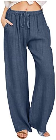 Wybaxz 2023 מכנסי פשתן קיץ לנשים מכנסי פלאצו רגילים גבוהים לנשים מותניים גבוהות נשים מכנסיים