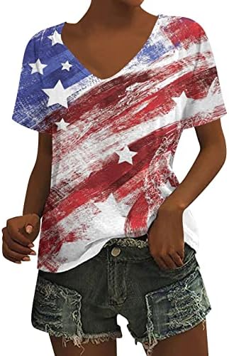 אמריקה דגל טי חולצה לנשים יום עצמאות פטריוטית חולצה מזדמן צווארון קצר שרוול חולצה חולצות טוניקות