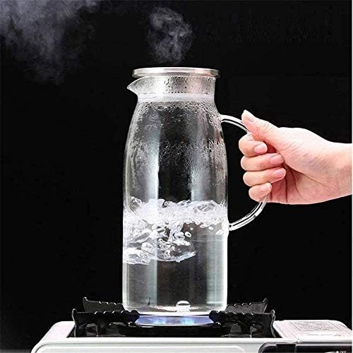 Chaiodengzi carafe קנקן מים עם מכסה מים זכוכית קרף חום עמיד בפני מים פרח מלאכת דליפה אנטי-צד עם מכסה עמיד