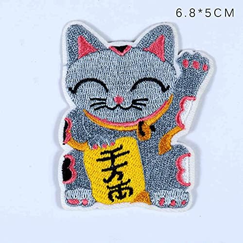 מצויר מצחיק חתול ברי מזל יפני מגניב מזל טוב ברזל על טלאים תפור רקום על טלאים לג'ינס DIY, ז'קט,