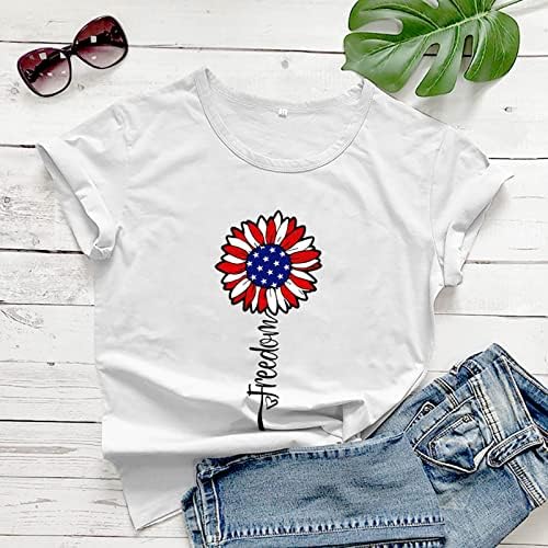 חולצת פרגירן 4 ביולי לנשים 2022 צוות קיץ מזדמן יום עצמאות יום עצמאות שרוול קצר חולצות הדפס פרחוני טוניקה טוניקה