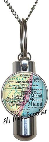 Allmapsupplier Shargrace Urn שרשרת, Miami Map Urn, Miami Urn, Ft Lauderdale, Miami Beach, Hialeah, Coral Gables,