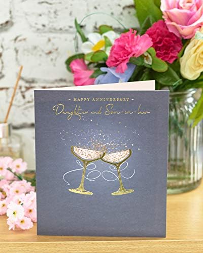 בריטניה ברכות בת וחתן יום נישואים כרטיס מעטפה-שמפניה עיצוב עם זהב גליטר גימור