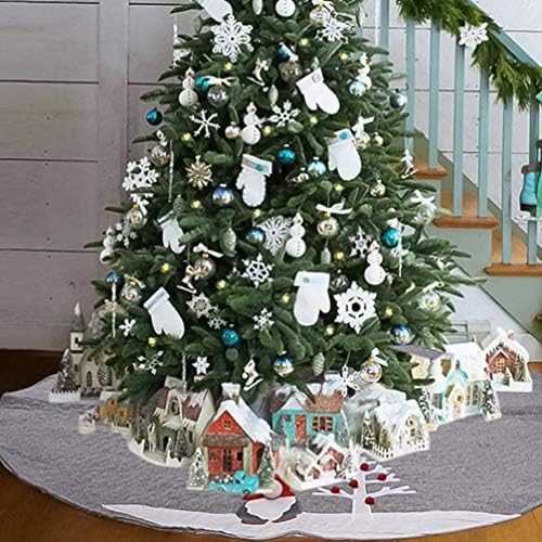 Nuobesty Decor 120 סמ חצאית עץ חג המולד חצאית שוודית דפוס בובה גנום כפרי פשתן כפרי שימוש חוזר עץ חג המולד