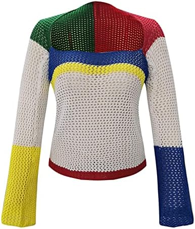 Prdecexlu רזיה סוודרים נשים טניס ריבועי טניס צבעוני חולצה סרוג שרוול ארוך מגניב קפיץ סופטבול מזדמן