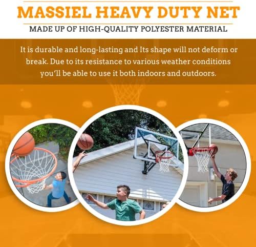 מאסיאל פרימיום איכותי מקצועי כבד עמיד פוליאסטר עמיד כדורסל החלפת רשת - כל שוט האנטי מזג האוויר, מתאים