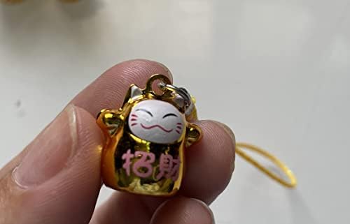 חָדָשׁ! Fengshui Gold Gold Maneki Neko Cat Bell 5/8 הון שרשרת מפתחות משמח
