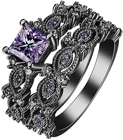 תכסיס פיילין 2 יח ' סט אופנה 14 קראט שחור גולדפילד נסיכת אמטיסט חתונה טבעת 6-10