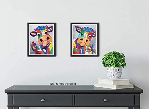 BCF מופשט פרות קיר אמנות מדפיס כרזות, ציור ארט פופ פרה חמוד חמוד, פרות מצחיקות קנבס HD Porers for Kids Decor