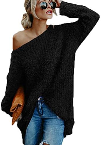 אנגונווול צבע אחיד של נשים מול שרוול הכתפיים שרוול סוודר רופף סורבר סרוג חולצות מגשר