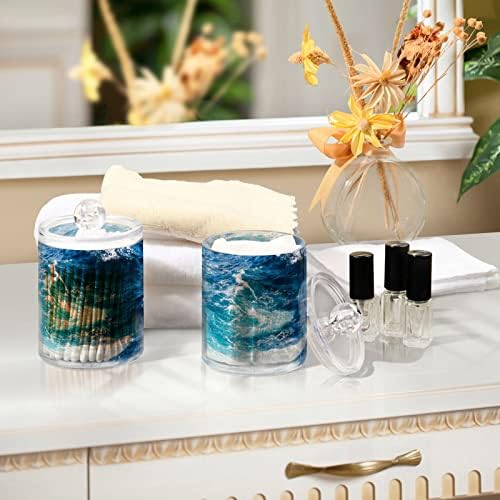 גלים ים כחול ים כותנה מחזיקת ספוגית מיכלי אמבטיה צנצנות עם מכסים מכניסים כרית כותנה כרית כרית עגול צנצנת