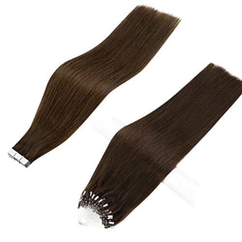קלנוער חבילה אחת חלקה ברז בתוספות שיער אמיתי שיער טבעי 4 וחבילה אחת מיקרו קישור שיער טבעי הרחבות 4 חום 16