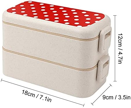נקודות פולקה אדומות ולבנות בנטו קופסת ארוחת צהריים 2 מכולות אחסון מזון תא עם כף ומזלג
