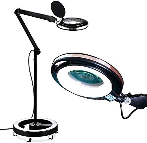 זכוכית מגדלת פרו ברייטק לייטוויו עם מעמד ואור, מנורת רצפה מגדלת עם בסיס מתגלגל בעל 6 גלגלים