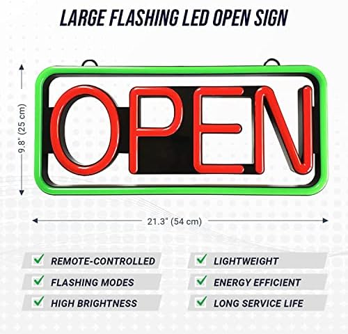 LED גדול מהבהב ניאון נור שלט פתוח לעסקים עם שלט רחוק - משקל קל במיוחד ואנרגיה בהיר - עבור משרדי