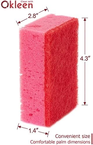 Okleen Pink Multi משתמש בספוגי קרצוף. מיוצר באירופה. 9 חבילה, 4.3x2.8x1.4 אינץ '. חובה כבדה חסרת ריח