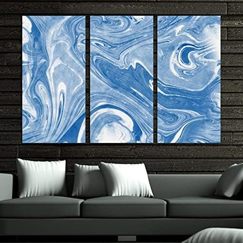 אמנות קיר לסלון, ציור שמן על בד יצירות אמנות גדולות עם שיש כחול ישות לעיצוב חדר שינה ביתי 24 x48